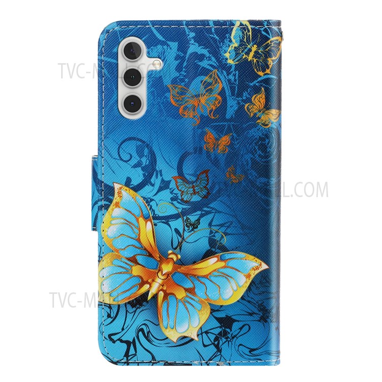 Pattern Printing Design Cross Texture PU Leather Case Stand Magnetic Closure Flip Wallet Cover with Strap for Samsung Galaxy A13 5G - Jewelry Butterflies-3