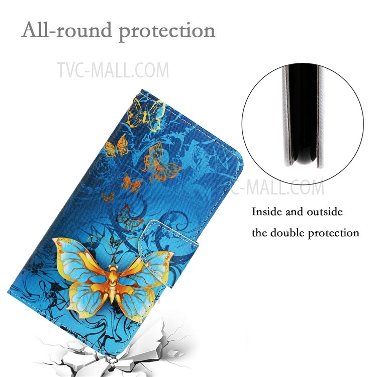 Pattern Printing Design Cross Texture PU Leather Case Stand Magnetic Closure Flip Wallet Cover with Strap for Samsung Galaxy A13 5G - Jewelry Butterflies-7
