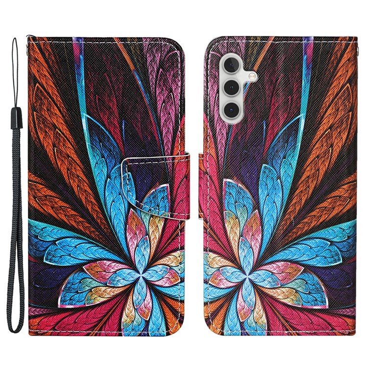Drop Resistant Pattern Printing Cross Texture Leather Wallet Case Stand Magnetic Flip Cover with Strap for Samsung Galaxy A13 5G - Colorful Flower-1