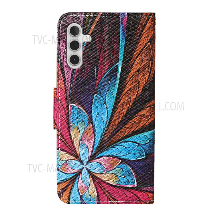 Drop Resistant Pattern Printing Cross Texture Leather Wallet Case Stand Magnetic Flip Cover with Strap for Samsung Galaxy A13 5G - Colorful Flower-3