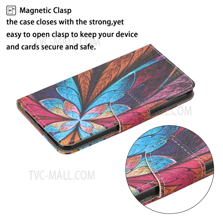 Drop Resistant Pattern Printing Cross Texture Leather Wallet Case Stand Magnetic Flip Cover with Strap for Samsung Galaxy A13 5G - Colorful Flower-6