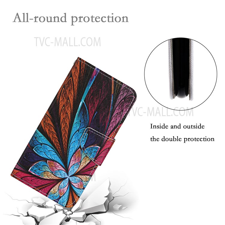 Drop Resistant Pattern Printing Cross Texture Leather Wallet Case Stand Magnetic Flip Cover with Strap for Samsung Galaxy A13 5G - Colorful Flower-7