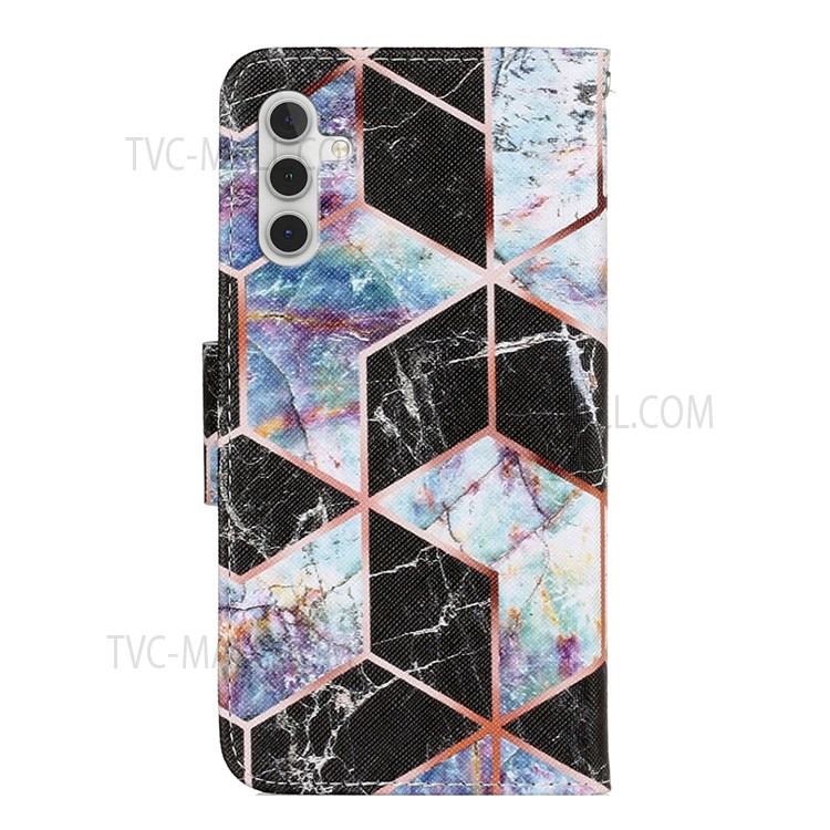 Pattern Printing Cross Texture PU Leather Phone Case Wallet Stand Protective Cover with Strap for Samsung Galaxy A13 5G - Black Marble-3