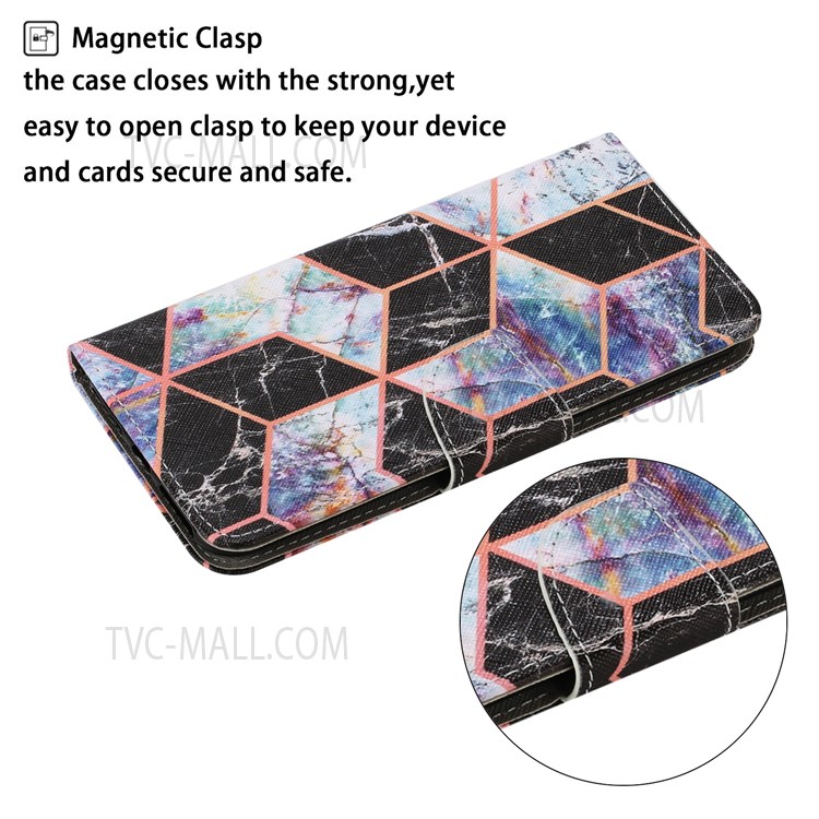 Pattern Printing Cross Texture PU Leather Phone Case Wallet Stand Protective Cover with Strap for Samsung Galaxy A13 5G - Black Marble-6