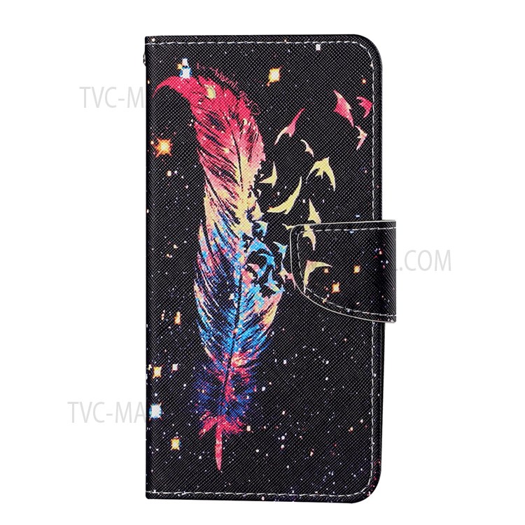 Cross Texture Scratch-resistant Stylish Pattern Printing PU Leather Phone Case Cover with Stand Wallet for Samsung Galaxy A13 5G - Feather-2