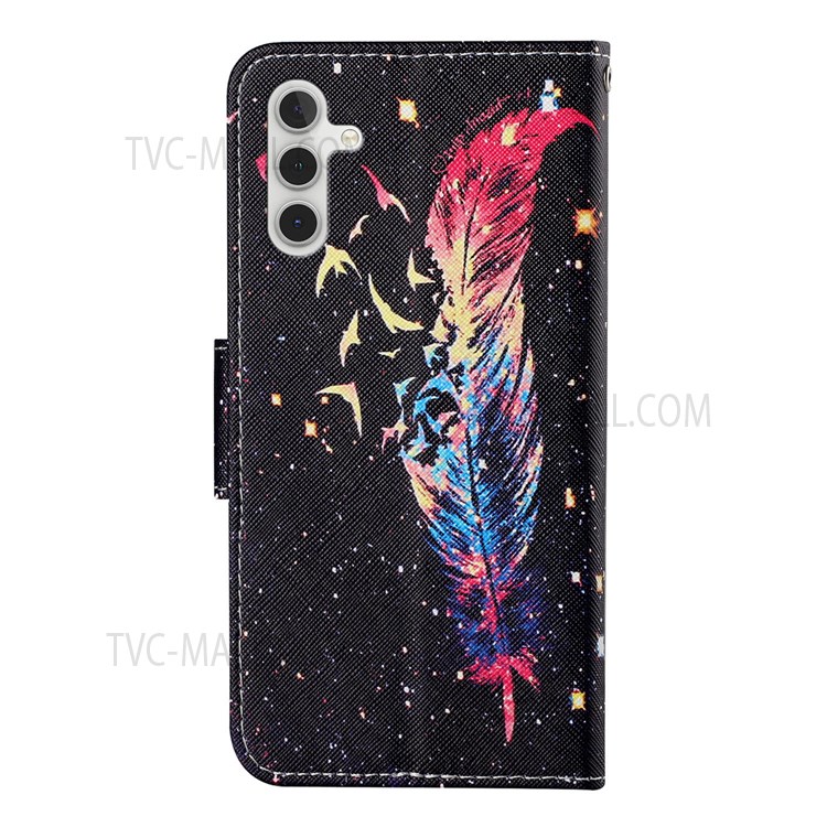 Cross Texture Scratch-resistant Stylish Pattern Printing PU Leather Phone Case Cover with Stand Wallet for Samsung Galaxy A13 5G - Feather-3