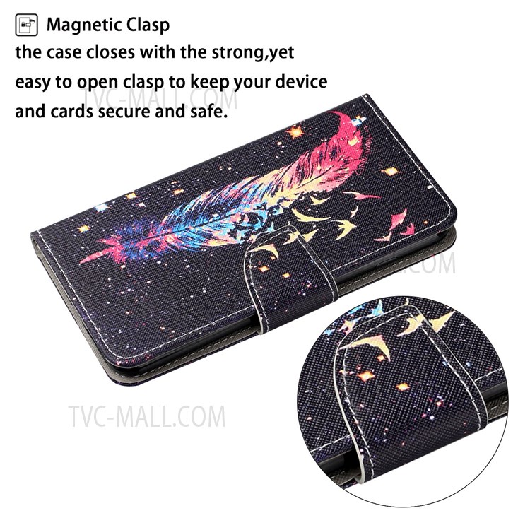 Cross Texture Scratch-resistant Stylish Pattern Printing PU Leather Phone Case Cover with Stand Wallet for Samsung Galaxy A13 5G - Feather-6