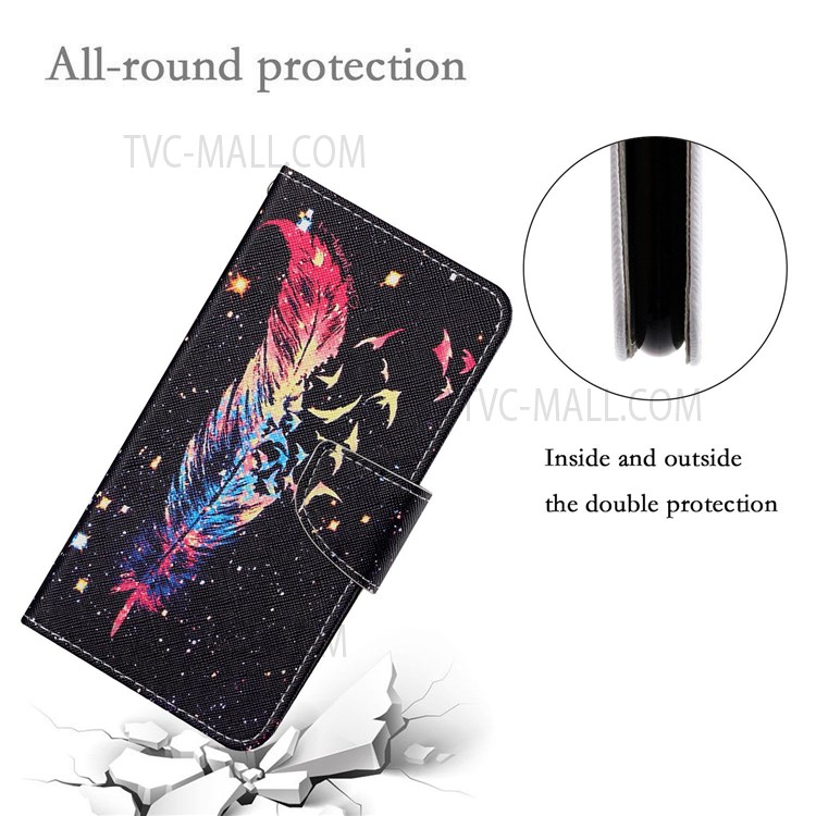 Cross Texture Scratch-resistant Stylish Pattern Printing PU Leather Phone Case Cover with Stand Wallet for Samsung Galaxy A13 5G - Feather-7