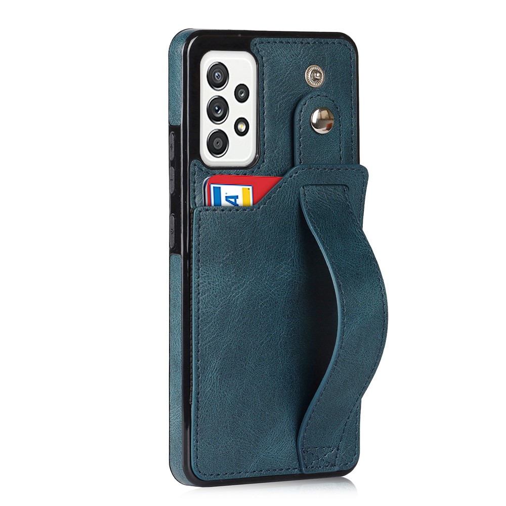 Drop-proof RFID Blocking Function Card Slot Design PU Leather Coated TPU Case Cover with Hand Strap Kickstand for Samsung Galaxy A52 4G/5G/A52s 5G - Sapphire-2
