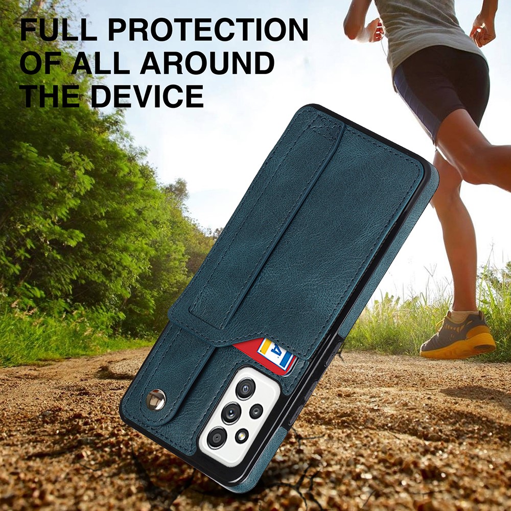 Drop-proof RFID Blocking Function Card Slot Design PU Leather Coated TPU Case Cover with Hand Strap Kickstand for Samsung Galaxy A52 4G/5G/A52s 5G - Sapphire-8