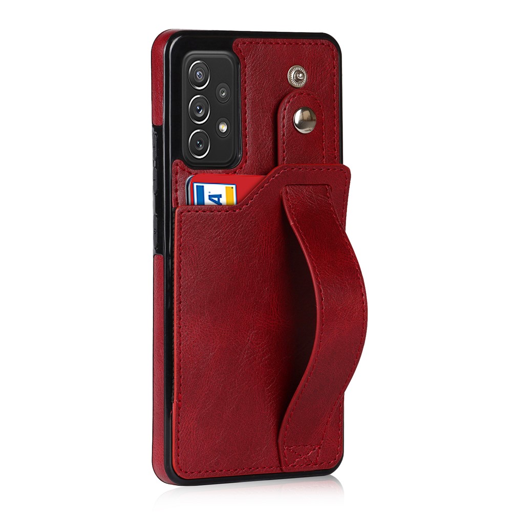 All-round Protection RFID Blocking Function Card Slot Design PU Leather Coated TPU Case Cover with Hand Strap Kickstand for Samsung Galaxy A72 4G / 5G - Red-2