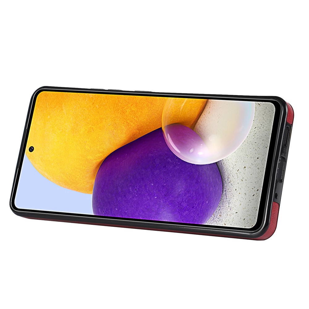 All-round Protection RFID Blocking Function Card Slot Design PU Leather Coated TPU Case Cover with Hand Strap Kickstand for Samsung Galaxy A72 4G / 5G - Red-5