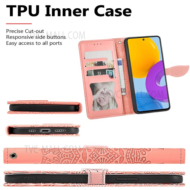 Flip Premium Wallet Phone Case PU Leather Dream Wings Pattern Imprinted Stand Flip Cover with Strap for Samsung Galaxy M52 5G - Orange-4