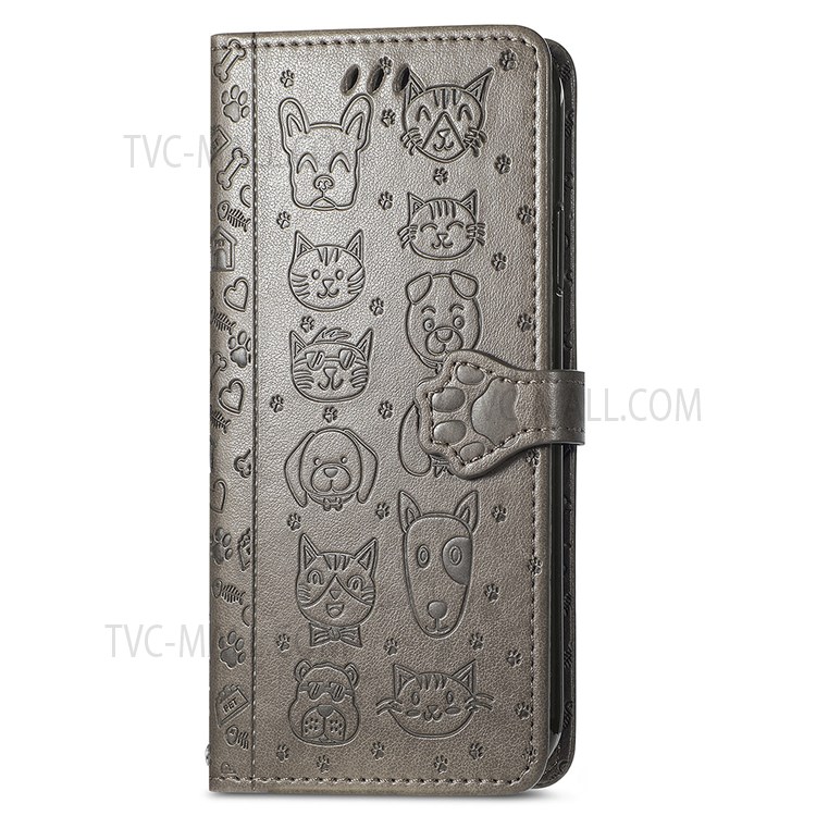 For Samsung Galaxy M52 5G Scratch-resistant Phone Case Stylish Cat Dog Pattern PU Leather Wallet Stand Phone Cover - Grey-7