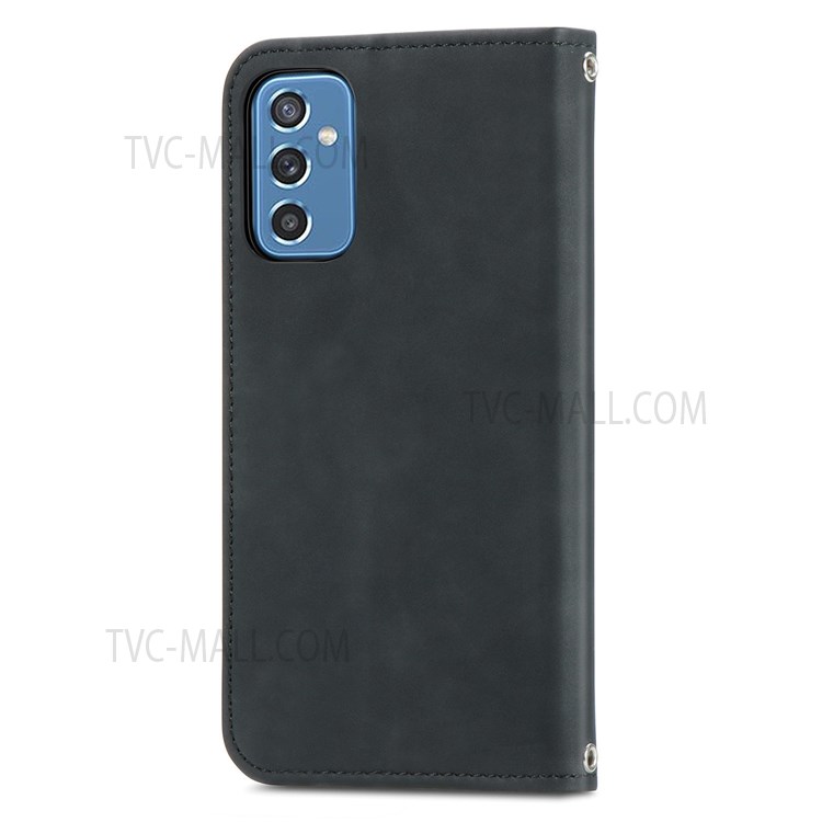 Vintage Texture Skin-Touch Feeling PU Leather Magnet Auto-absorbed Case with Stand and Card Slots for Samsung Galaxy M52 5G - Black-9