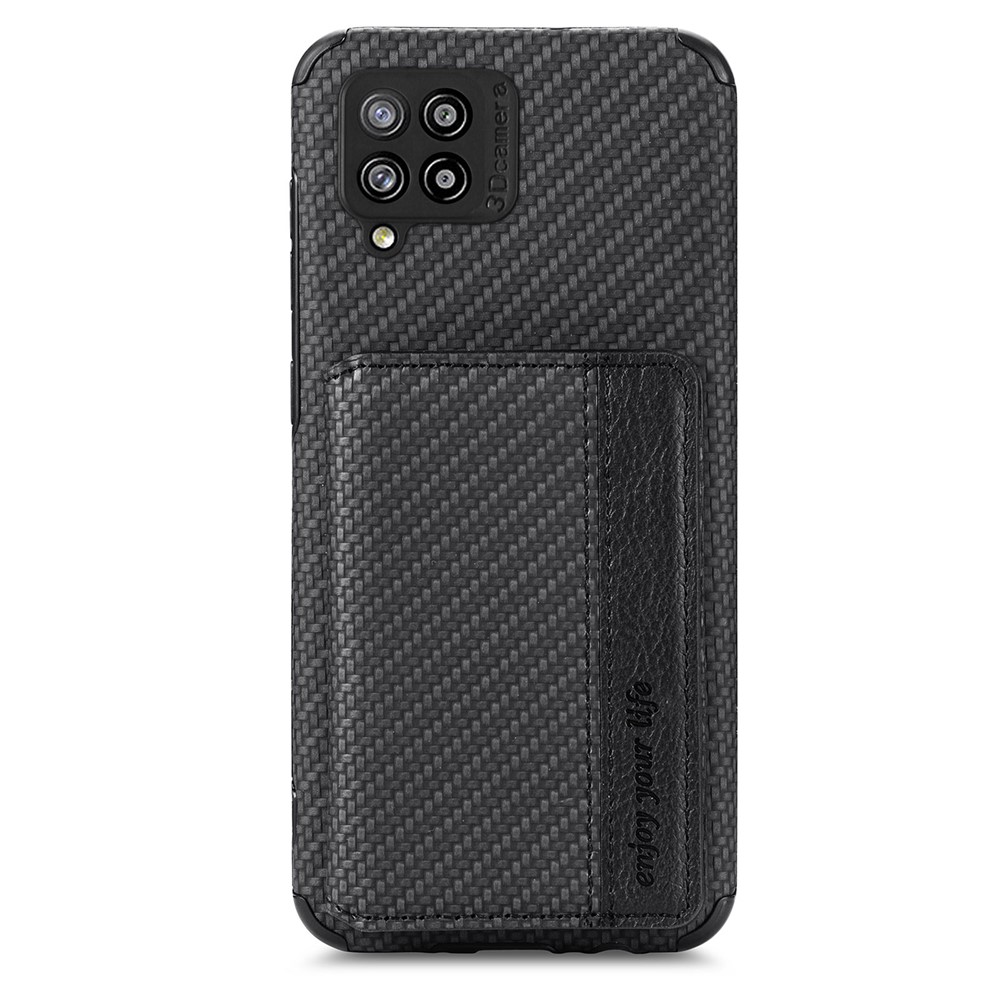 Anti-scratch Phone Case Carbon Fiber Texture Card Holder Design PU Leather and TPU Phone Cover with Kickstand for Samsung Galaxy A42 5G - Black-2