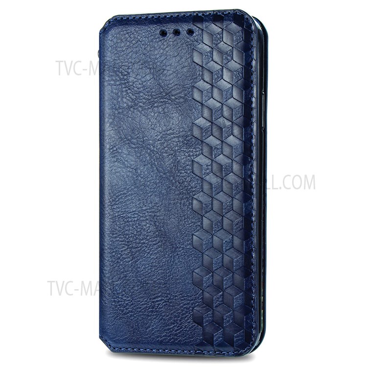 Stylish Rhombus Imprinted Magnet Auto Closing PU Leather + TPU Cover Stand Wallet Phone Case for Samsung Galaxy M52 5G - Blue-7