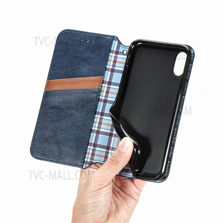 Stylish Rhombus Imprinted Magnet Auto Closing PU Leather + TPU Cover Stand Wallet Phone Case for Samsung Galaxy M52 5G - Blue-9