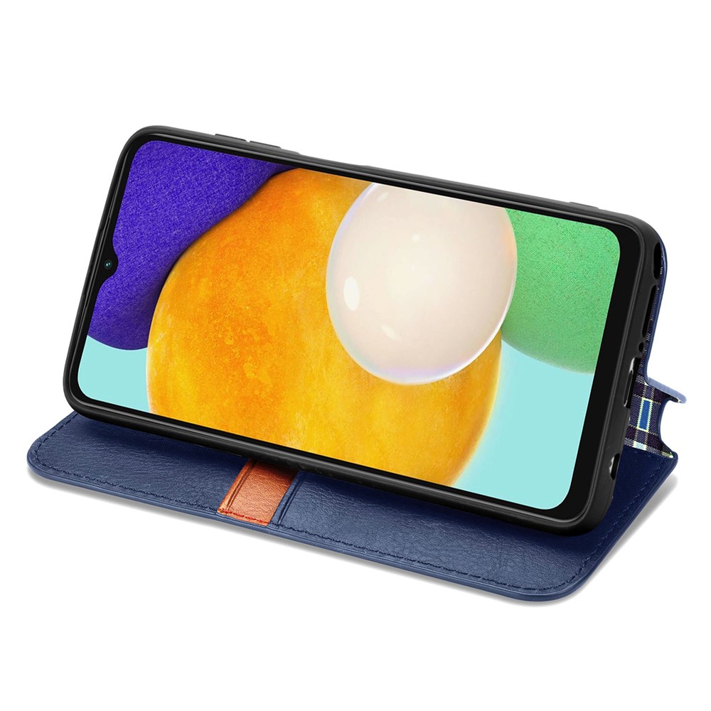 Imprinting Rhombus Magnet Auto-absorbed Leather Stand Cover Wallet Case for Samsung Galaxy A13 5G - Blue-3