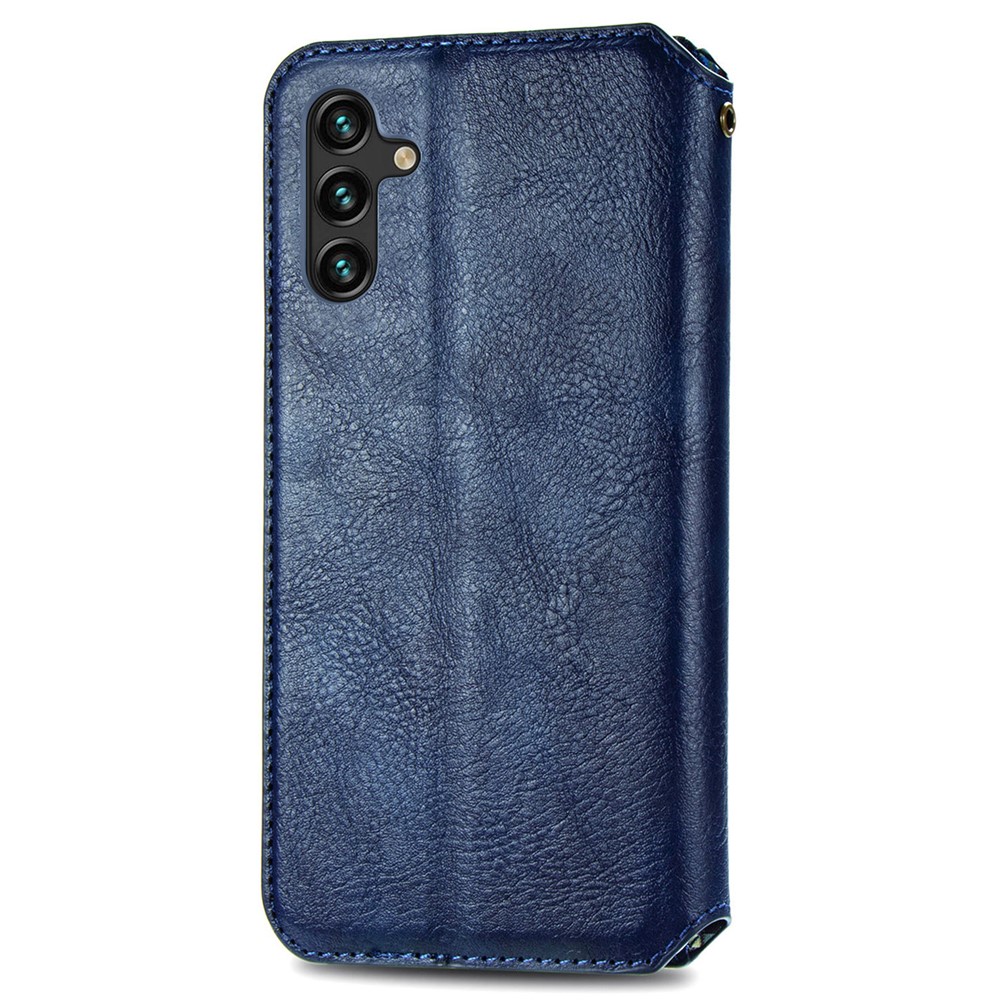 Imprinting Rhombus Magnet Auto-absorbed Leather Stand Cover Wallet Case for Samsung Galaxy A13 5G - Blue-8