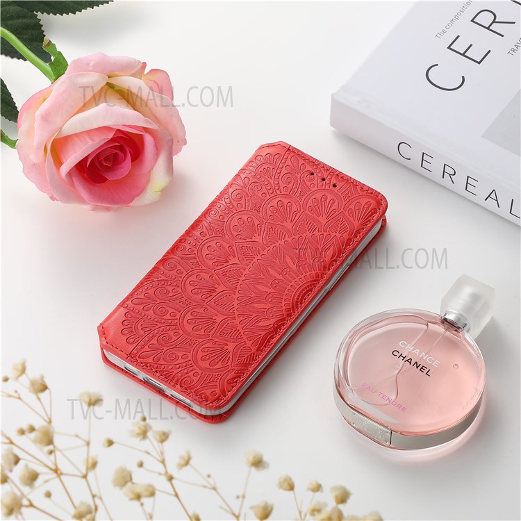 PU Leather Mandala Imprinted Wallet Flip Cover Stand Magnetic Auto-absorbed Protective Case for Samsung Galaxy M52 5G - Red-11