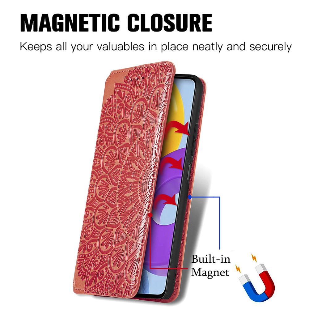 PU Leather Mandala Imprinted Wallet Flip Cover Stand Magnetic Auto-absorbed Protective Case for Samsung Galaxy M52 5G - Red-2