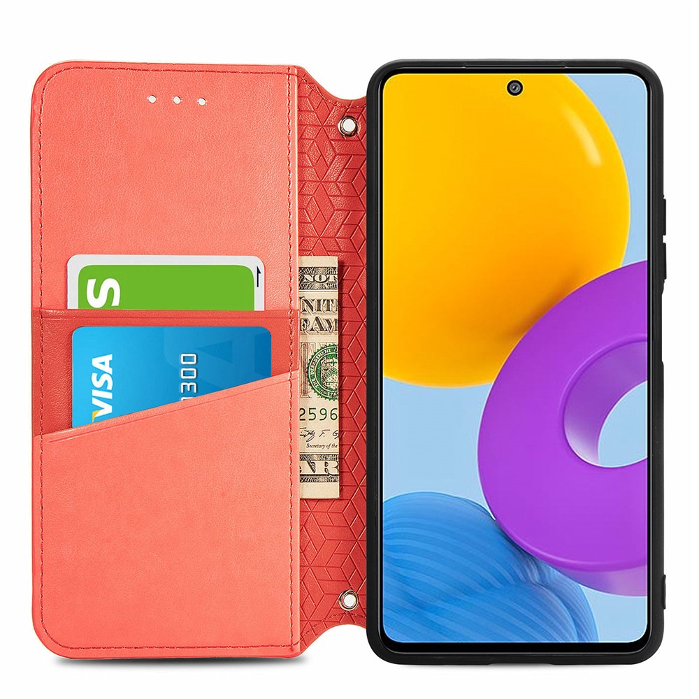 PU Leather Mandala Imprinted Wallet Flip Cover Stand Magnetic Auto-absorbed Protective Case for Samsung Galaxy M52 5G - Red-4