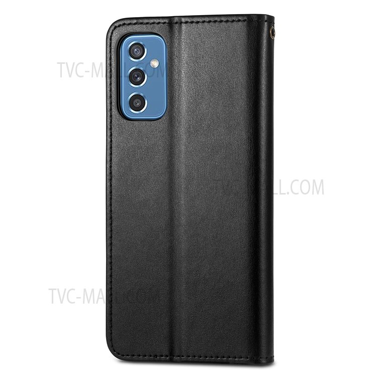 PU Leather Wallet Flip Phone Case Magnetic Round Buckle Stand Shockproof Cover with Strap for Samsung Galaxy M52 5G - Black-11