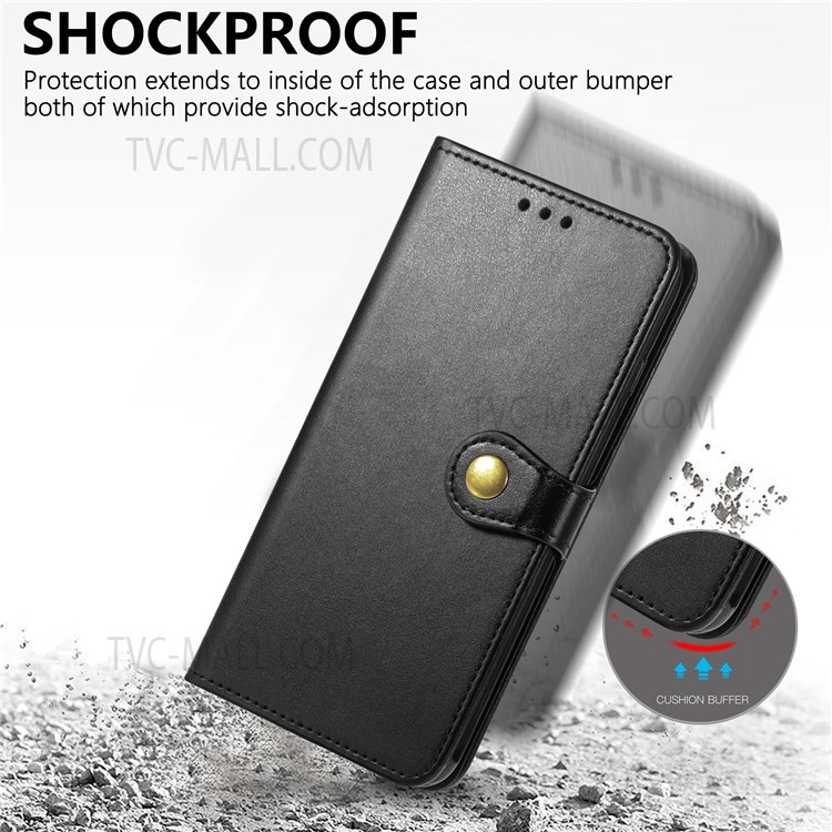 PU Leather Wallet Flip Phone Case Magnetic Round Buckle Stand Shockproof Cover with Strap for Samsung Galaxy M52 5G - Black-3