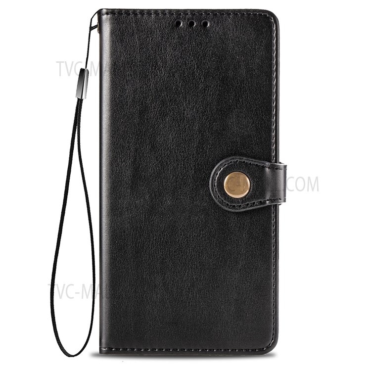 PU Leather Wallet Flip Phone Case Magnetic Round Buckle Stand Shockproof Cover with Strap for Samsung Galaxy M52 5G - Black-9