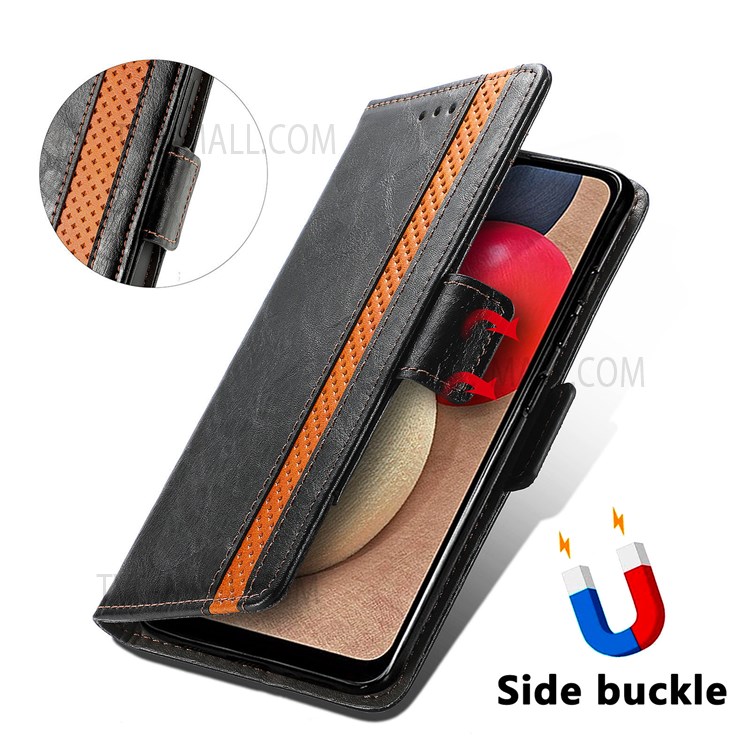 CASENEO 002 Series Splicing PU Leather Phone Cover Magnetic Closure Phone Case Stand Wallet for Samsung Galaxy A03s (166.5 x 75.98 x 9.14mm) / Galaxy A02s (166.5x75.9x9.2mm) - Black-6