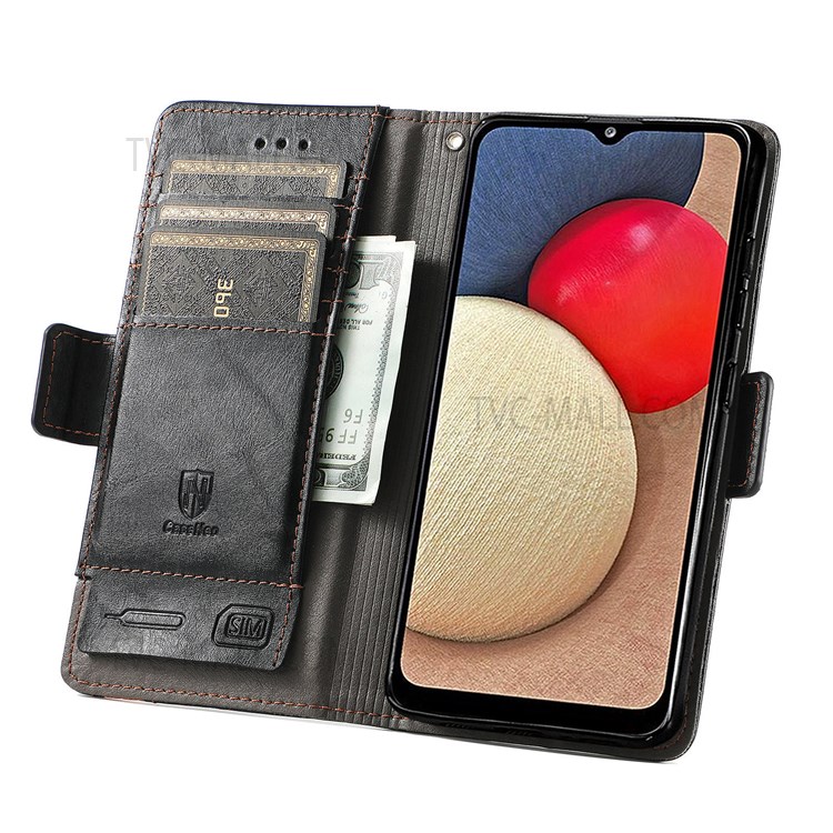 CASENEO 002 Series Splicing PU Leather Phone Cover Magnetic Closure Phone Case Stand Wallet for Samsung Galaxy A03s (166.5 x 75.98 x 9.14mm) / Galaxy A02s (166.5x75.9x9.2mm) - Black-7