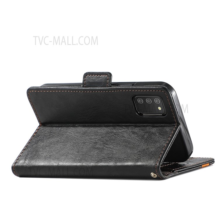 CASENEO 002 Series Splicing PU Leather Phone Cover Magnetic Closure Phone Case Stand Wallet for Samsung Galaxy A03s (166.5 x 75.98 x 9.14mm) / Galaxy A02s (166.5x75.9x9.2mm) - Black-8