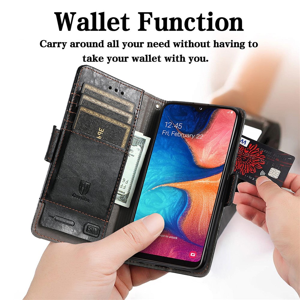 CASENEO 002 Series Magnetic Closure Splicing PU Leather Phone Cover Phone Case Stand Wallet for Samsung Galaxy A20e - Black-3