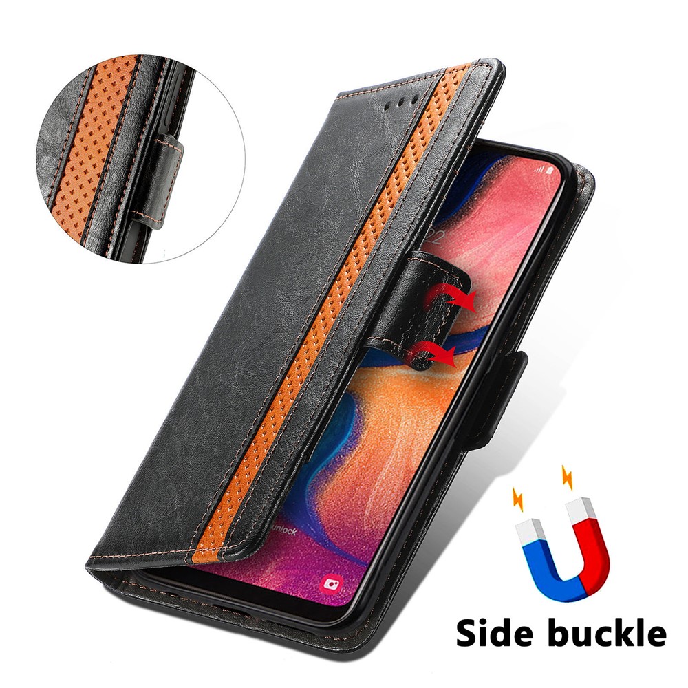 CASENEO 002 Series Magnetic Closure Splicing PU Leather Phone Cover Phone Case Stand Wallet for Samsung Galaxy A20e - Black-6