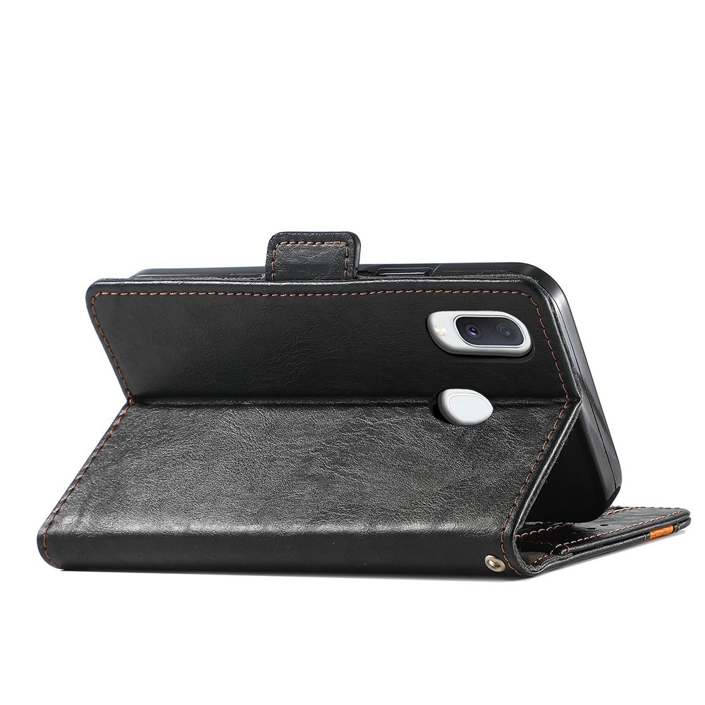 CASENEO 002 Series Magnetic Closure Splicing PU Leather Phone Cover Phone Case Stand Wallet for Samsung Galaxy A20e - Black-7