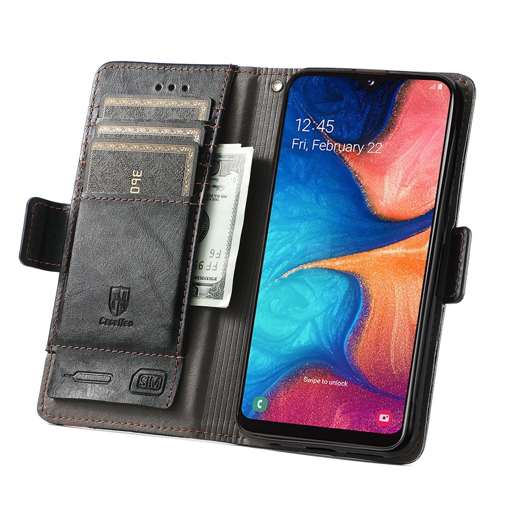 CASENEO 002 Series Magnetic Closure Splicing PU Leather Phone Cover Phone Case Stand Wallet for Samsung Galaxy A20e - Black-9