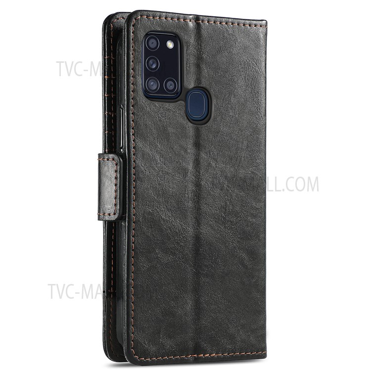 CASENEO 002 Series Business Style Splicing PU Leather Phone Flip Cover Magnetic Closure Phone Case Stand Wallet for Samsung Galaxy A21s - Black-11
