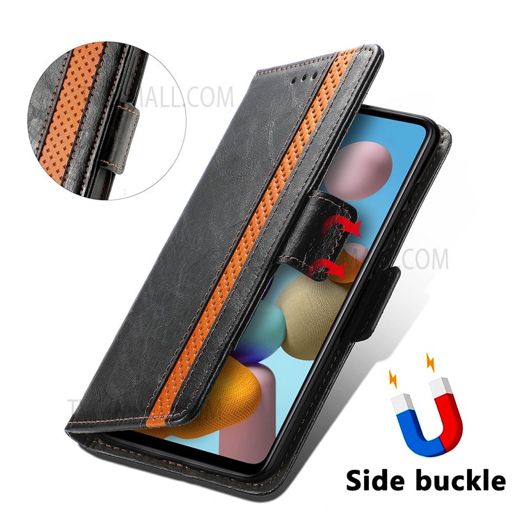 CASENEO 002 Series Business Style Splicing PU Leather Phone Flip Cover Magnetic Closure Phone Case Stand Wallet for Samsung Galaxy A21s - Black-6