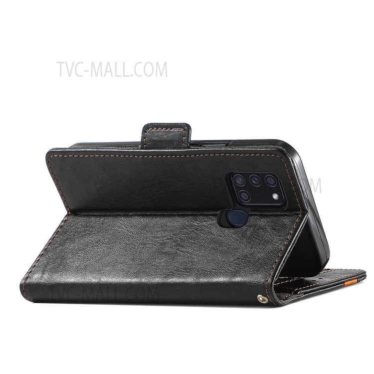 CASENEO 002 Series Business Style Splicing PU Leather Phone Flip Cover Magnetic Closure Phone Case Stand Wallet for Samsung Galaxy A21s - Black-7