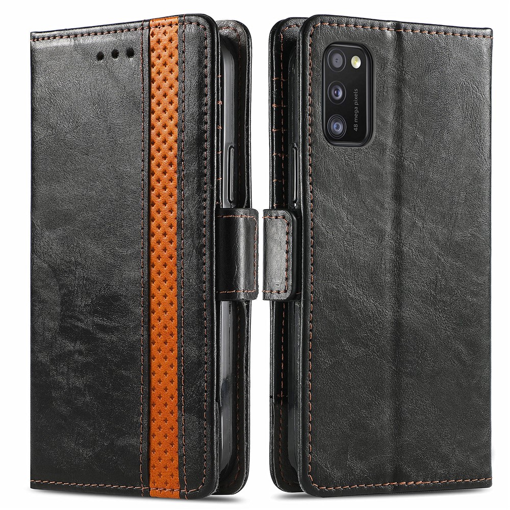CASENEO 002 Series Business Stand Wallet Splicing PU Leather Phone Cover Magnetic Closure Phone Case for Samsung Galaxy A41 (Global Version) - Black-1