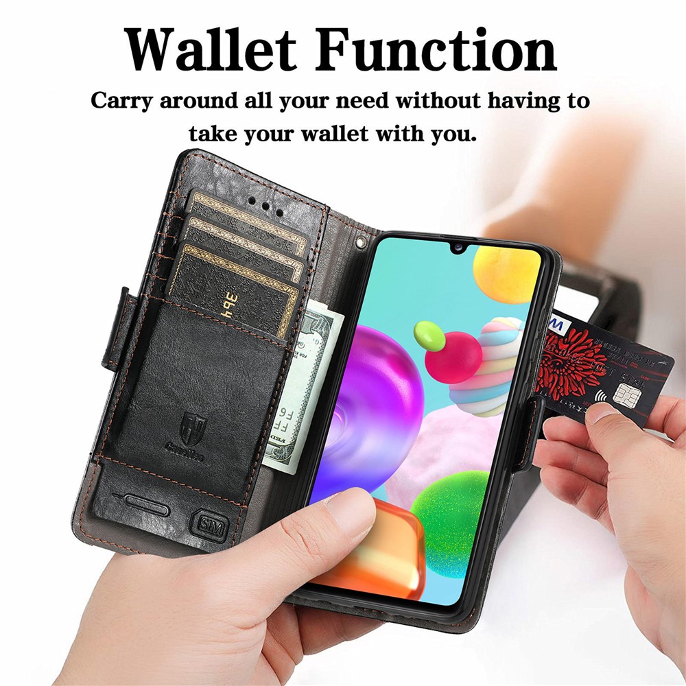 CASENEO 002 Series Business Stand Wallet Splicing PU Leather Phone Cover Magnetic Closure Phone Case for Samsung Galaxy A41 (Global Version) - Black-3