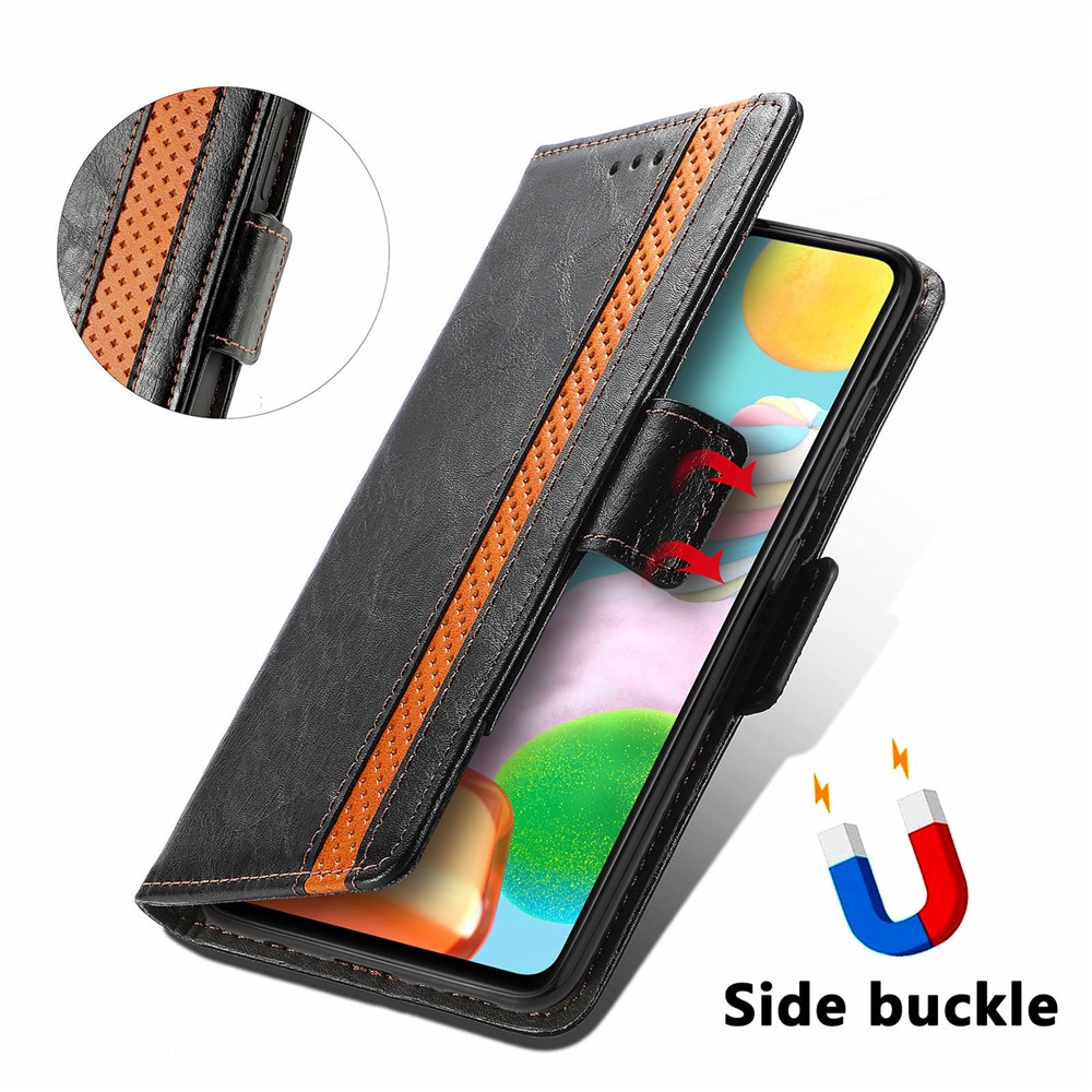 CASENEO 002 Series Business Stand Wallet Splicing PU Leather Phone Cover Magnetic Closure Phone Case for Samsung Galaxy A41 (Global Version) - Black-6