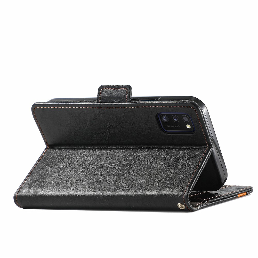 CASENEO 002 Series Business Stand Wallet Splicing PU Leather Phone Cover Magnetic Closure Phone Case for Samsung Galaxy A41 (Global Version) - Black-7