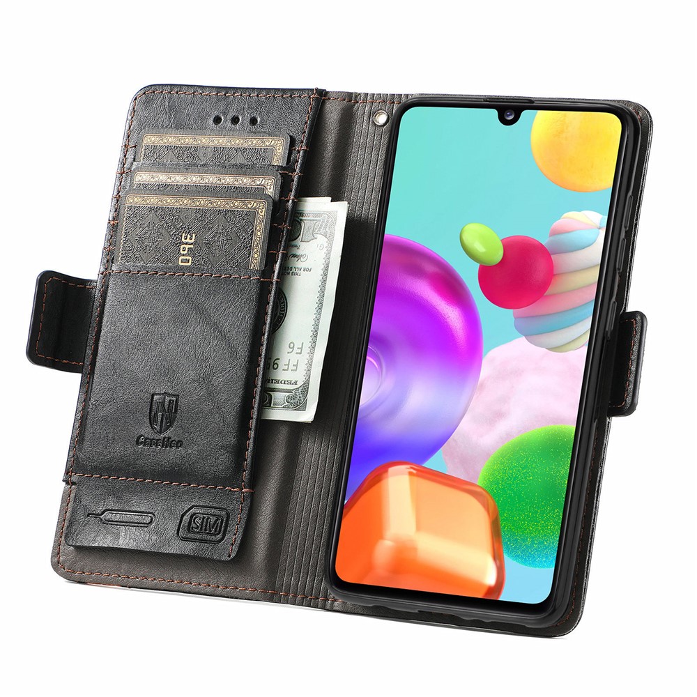 CASENEO 002 Series Business Stand Wallet Splicing PU Leather Phone Cover Magnetic Closure Phone Case for Samsung Galaxy A41 (Global Version) - Black-9