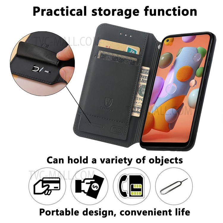CASENEO 001 Series Anti-fall Pattern Printing Phone Case Automatic Closing Wallet RFID Blocking Function Leather Phone Stand Cover for Samsung Galaxy A11 (EU Version)/M11 - Purple Scale-6