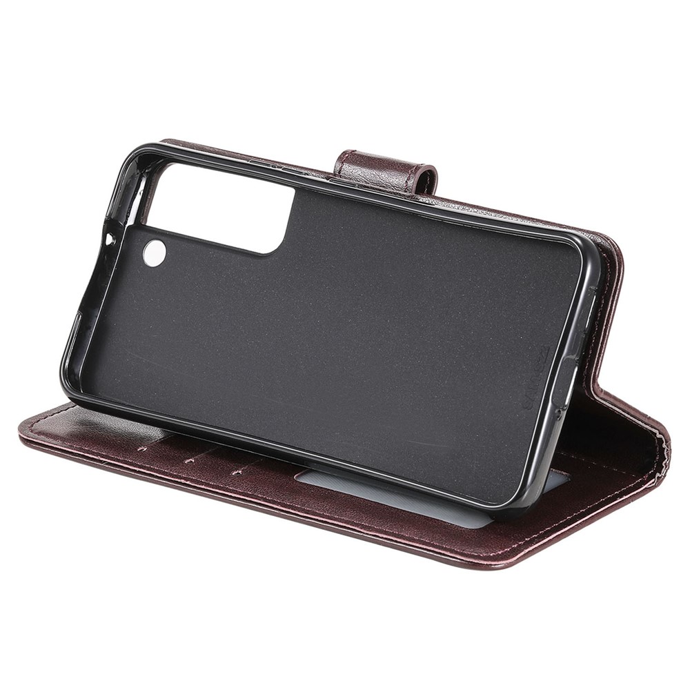 Imprinting Mandala Flower Pattern Folio Flip Leather Wallet Stand Case for Samsung Galaxy S22 - Brown-5