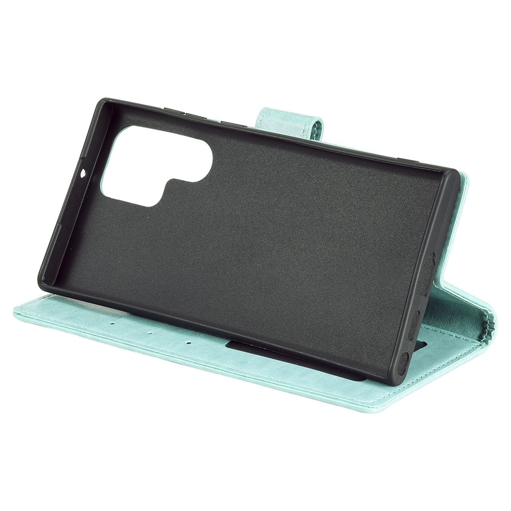 Magnetic Clasp Imprinting Mandala Flower Leather Shell Phone Wallet Stand Case with Strap for Samsung Galaxy S22 Ultra - Green-4