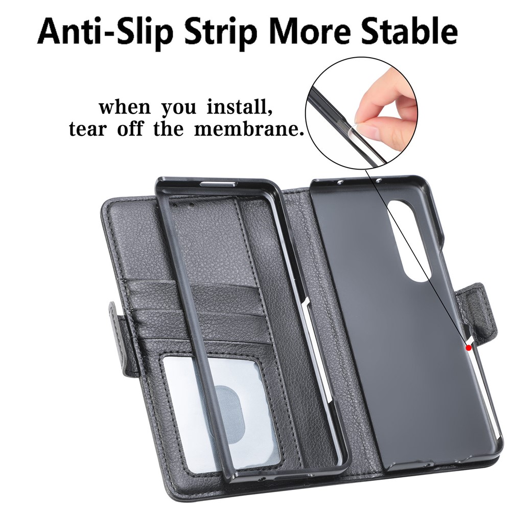 CASENEO Hard PC and PU Leather Phone Flip Cover Pen Slot Magnetic Phone Case Stand Wallet for Samsung Galaxy Z Fold3 5G - Black-10