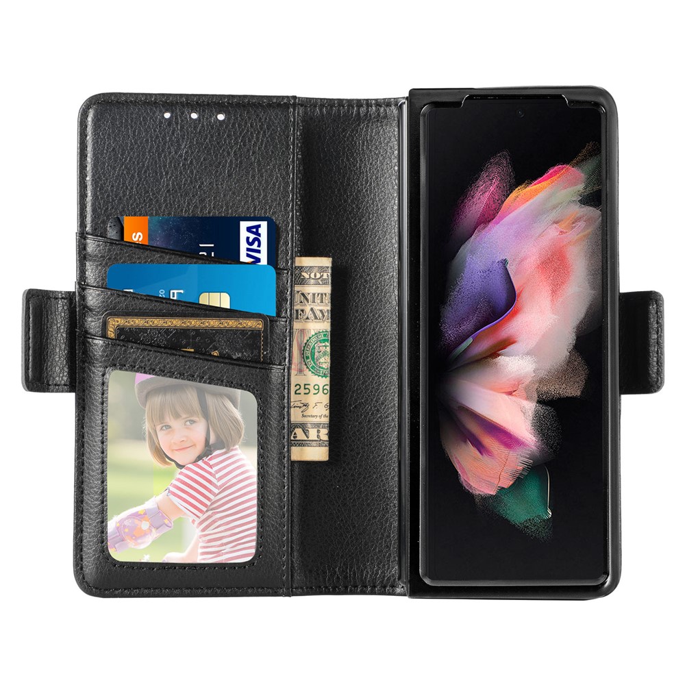 CASENEO Hard PC and PU Leather Phone Flip Cover Pen Slot Magnetic Phone Case Stand Wallet for Samsung Galaxy Z Fold3 5G - Black-14